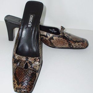 CHICO'S snakeskin LEATHER heels mules shoes NEVER WORN 8